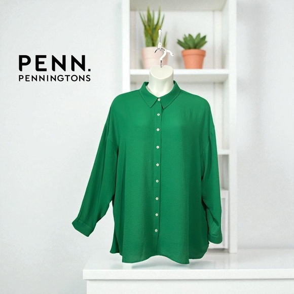 NEW, Penningtons, Green Tunic Blouse, Plus Size 3X - Picture 1 of 10